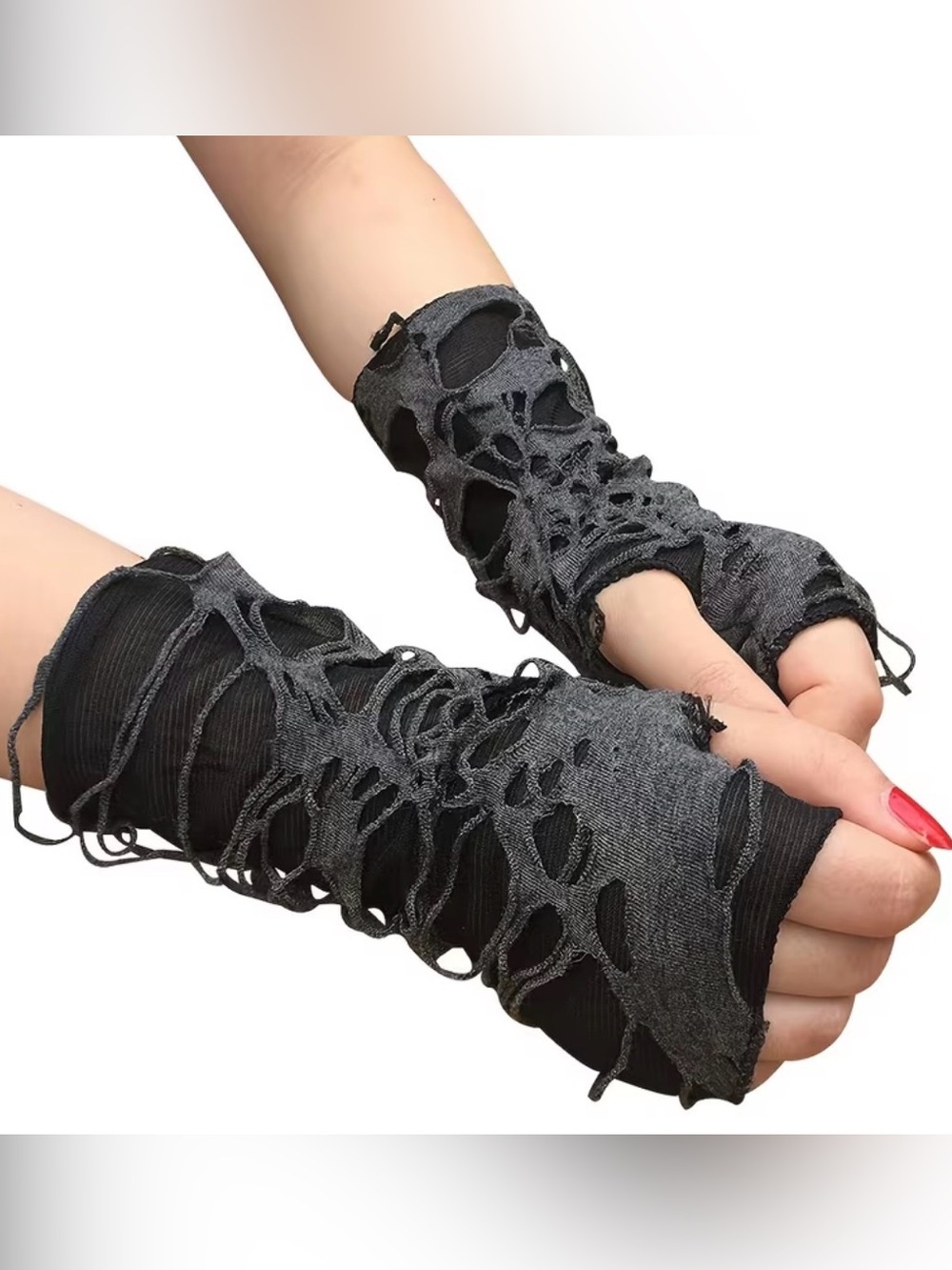 Distressed Grey Fingerless Arm Warmers | Grunge & Alternative Style